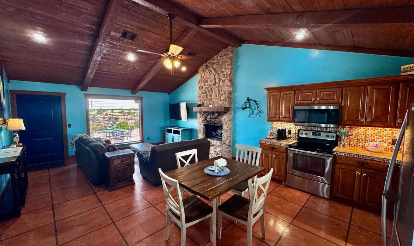 Overview of Chisholm Cabin living room and kitchen